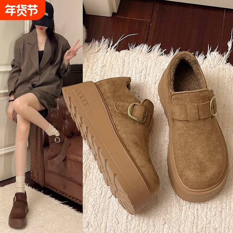 厚底勃肯鞋女冬加绒2025年爆款一脚蹬乐福鞋保暖毛毛棉鞋高跟防滑,女鞋,勃肯鞋/软木鞋,淘宝优惠券,粉丝福利购,淘宝优惠卷