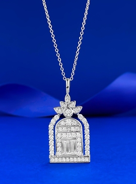 幸福之门项链女高定V金厚镀18K金轻奢高级感盾牌吊坠锁骨链培育