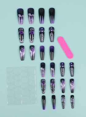 欧美穿戴甲星空质感紫色玫瑰可拆卸美甲贴片Nails假指甲ED-40