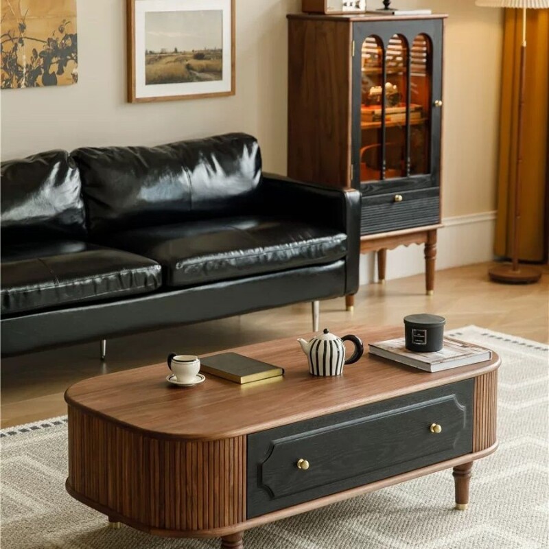 b法式美式实木电视柜茶几组合复古客厅轻奢小户型地柜家具储物柜