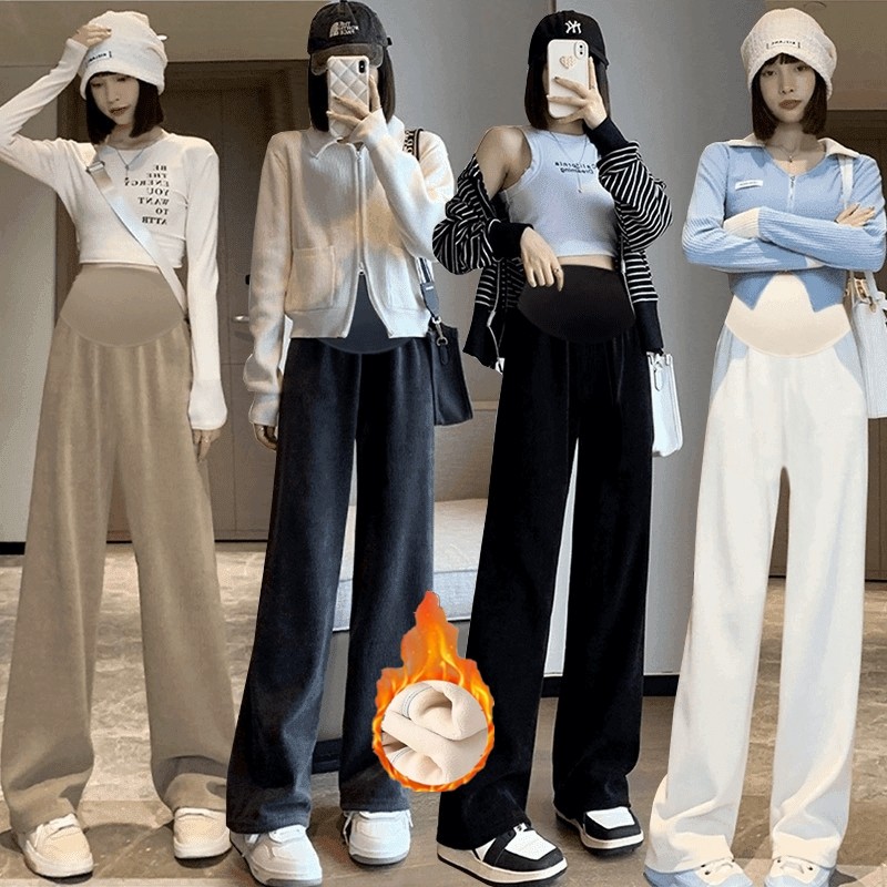 孕妇裤春秋冬外穿欧棉绒打底裤加绒加厚保暖长裤冬装冬季白色黑色