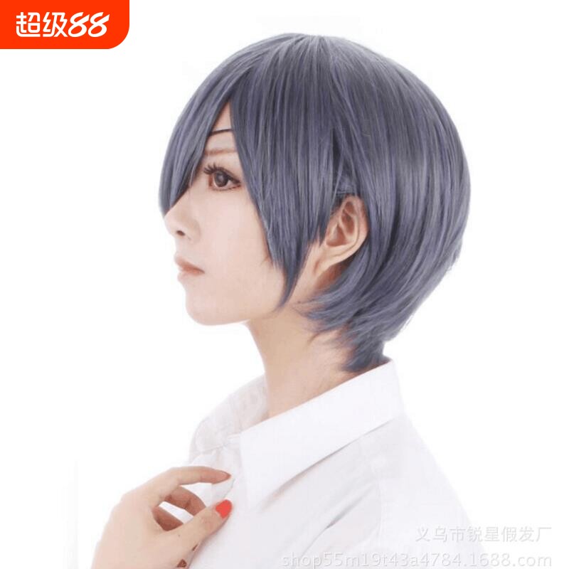 速卖通热卖cos假发黑执事夏尔少爷男紫灰混色短发 男式假发现货