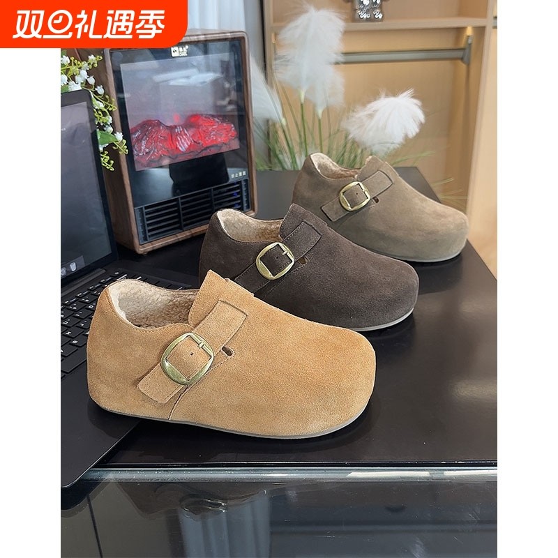 内增高厚底冬季加绒勃肯鞋全包保暖2025新款真牛皮毛毛博肯鞋女鞋