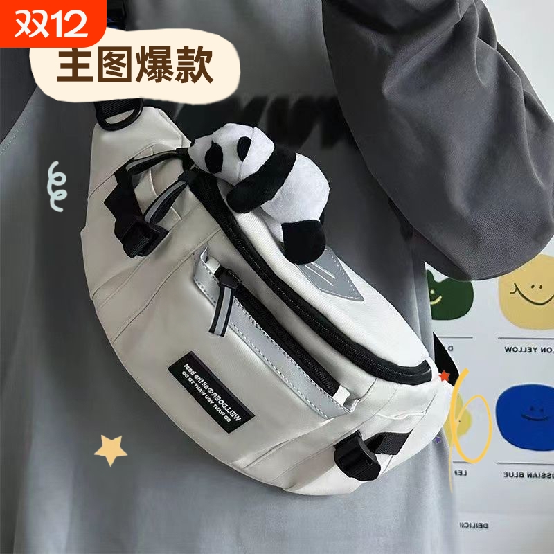 斜挎包男日系工装风运动腰包新款休闲百搭学生骑行单肩胸包潮背包