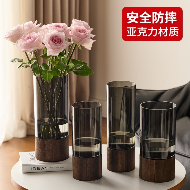 亚克力直筒花瓶客厅插花摆件装饰富贵竹轻奢高级感玻璃防摔水培瓶