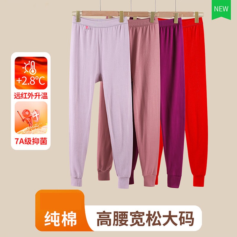 中老年人纯棉秋裤女薄款宽松高腰中年妈妈全棉毛裤打底毛线裤