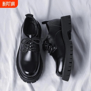 皮鞋 黑色正装 秋季 板鞋 厚底防水防滑休闲男鞋 真皮软皮增高5cm男士