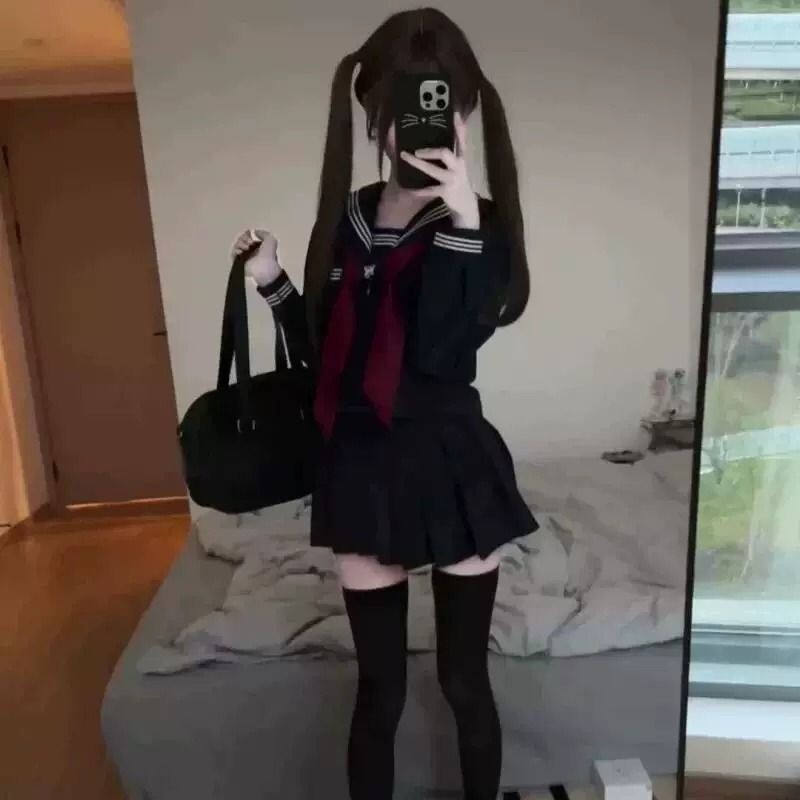 正统绀三本jk制服裙套装女学院风基础款苏格兰水手服大码中间服班