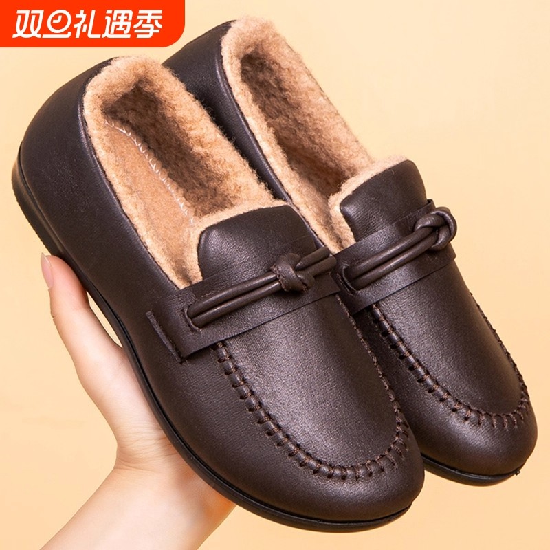 老北京布鞋女鞋2025一脚蹬妈妈鞋中老年加绒冬季豆豆鞋棉鞋不累脚