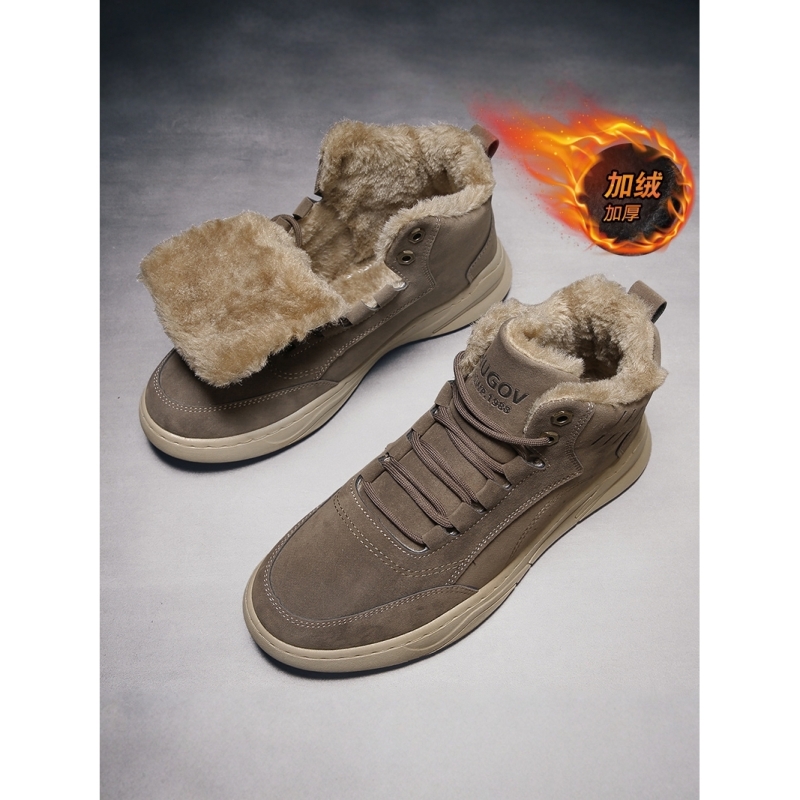 啄木鸟高帮男鞋2025新款冬季加绒保暖二棉鞋防水防滑皮毛一体劳保