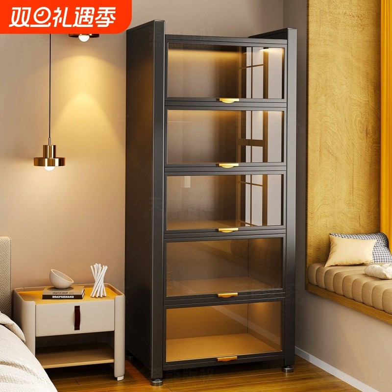 钢制书架带门玻璃书柜落地防尘铁皮手办展示柜家用储物柜收纳柜子