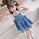 夏季 女童韩版 假两件连衣裙女宝宝可爱洋气公主裙圆领蛋糕裙小女孩