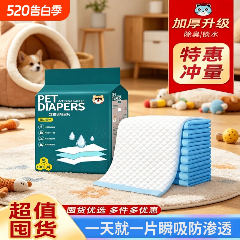 狗狗尿垫尿片宠物用品厕所除臭吸水垫尿不湿加厚100片一次性尿布