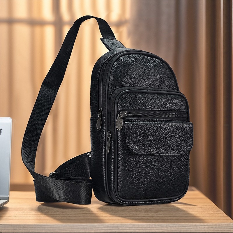 真皮斜挎包多功能男士胸包韩版潮单肩包休闲斜跨背包头层牛皮男包