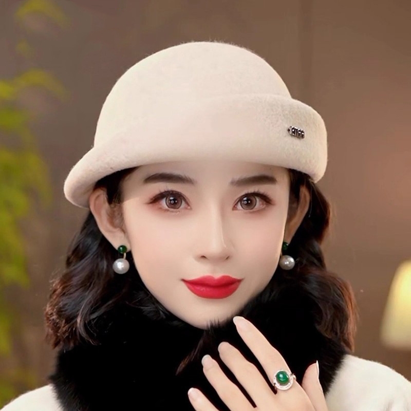 羊毛冬季女士贝雷帽防风保暖