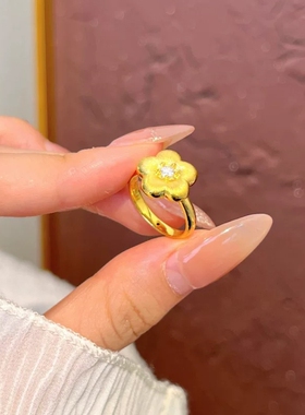 古法拉丝金色花朵戒指