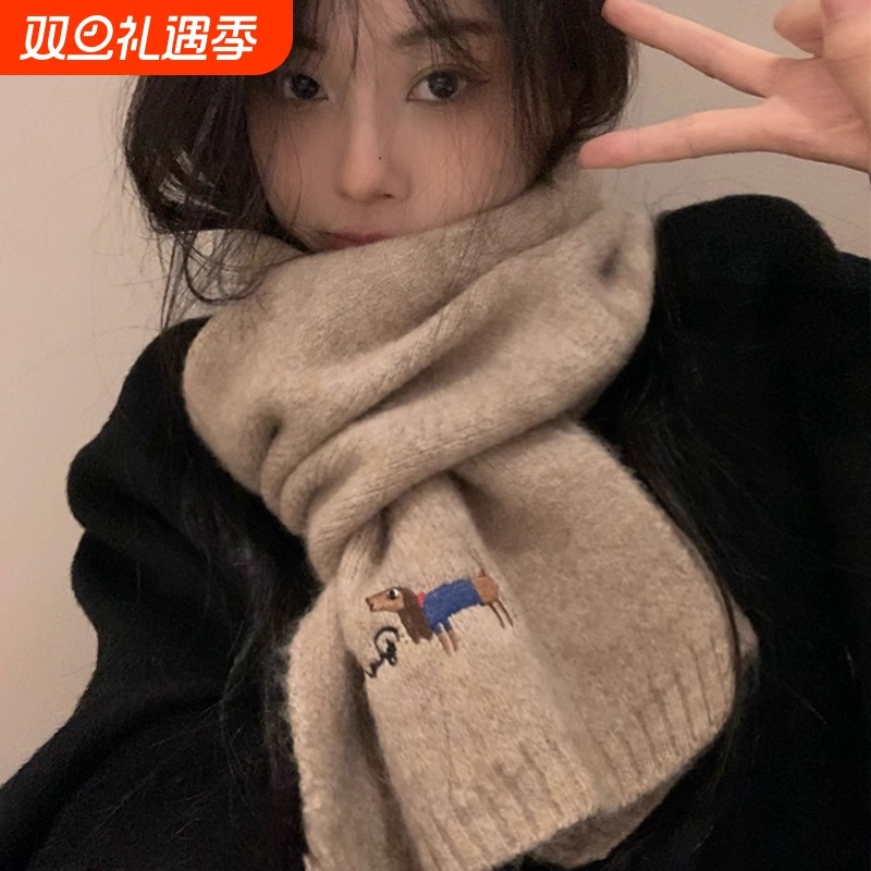 韩系仿羊绒小围巾女冬季2025新款小巧ins围脖学生感红色灰色氛