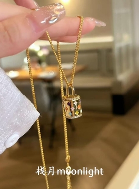 中古轻奢手工滴釉花朵水桶包吊坠项链精致轻奢高级感老钱风毛衣链