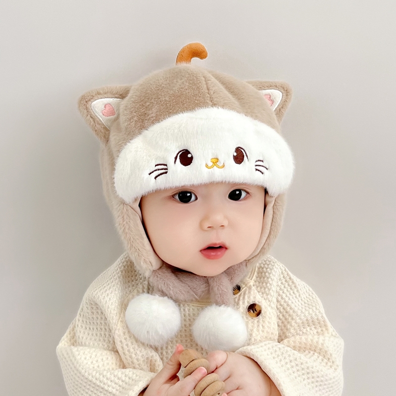 婴儿帽子秋冬季宝宝毛绒帽婴幼儿可爱毛线帽冬帽加厚保暖冬季针织