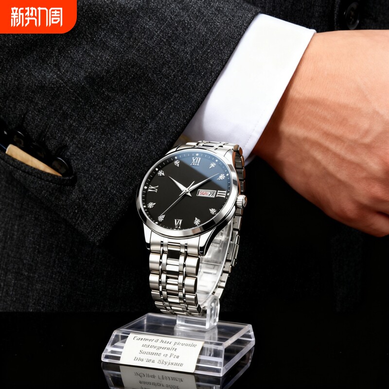 全自动男表手表男款机械风全自动防水数字双日历防水腕表男高级感
