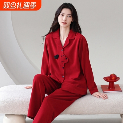 秋冬2025新款睡衣女款红色本命年加绒女士德绒家居服套装可外穿