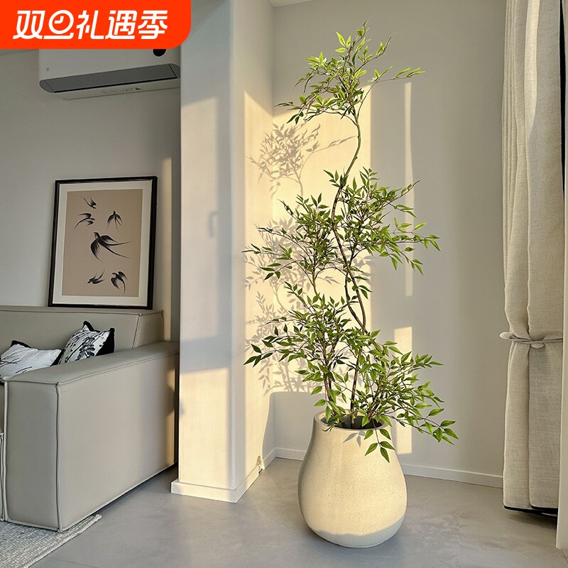 仿真绿植南天竹客厅室内大型落地高档电视柜装饰品盆栽造景植物