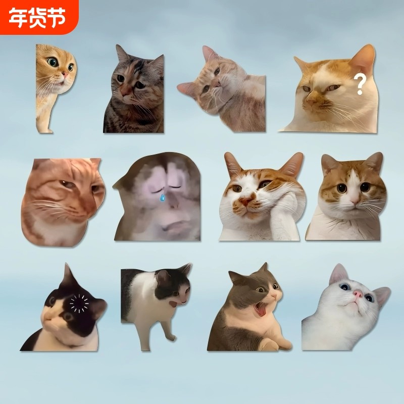 可爱搞笑迷因MEME猫猫咪惊讶表情个性创意车贴笔记本行李箱装饰贴