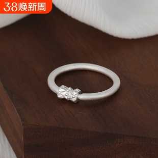 s925纯银传承古法工艺转运珠戒指女圆柱可转动小众设计磨砂素圈