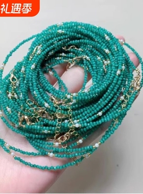 绿猫眼尖晶项链女款锁骨链 祖母绿色尖晶 实物很好看 2mm左右小珠