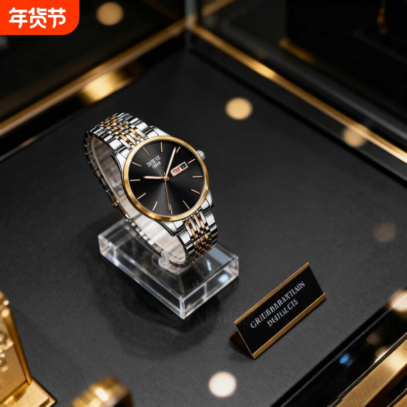 正品瑞士2024新款手表男士全自动机械风防水精钢带双日历男表夜光