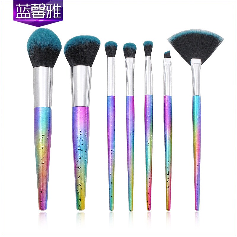 新款7支水滴纹锥形塑胶柄化妆刷套装 散粉底眼部彩妆美妆工具工厂