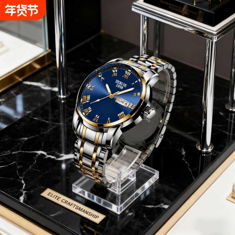 全自动男表手表男款机械风全自动防水数字双日历防水腕表男高级感