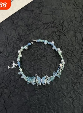 蓝闪蝶手链冷清甜美女生送闺蜜蓝色蝴蝶手链超仙繁花蝴蝶甜美清新