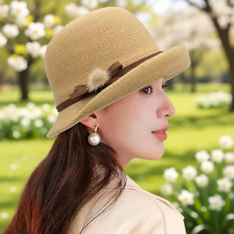 赫本风帽子女士渔夫帽子女洋气卷边礼帽秋冬保暖英伦盆帽红色黑色