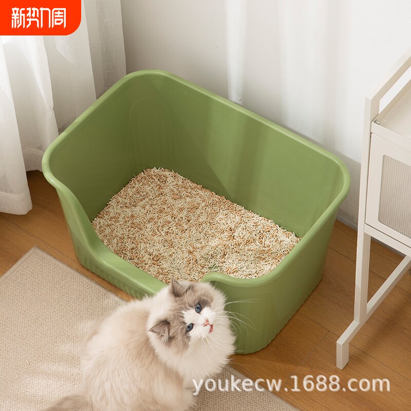 新款pp敞开一体式式巨型猫砂盆 防溅砂猫厕所创意宠物用品