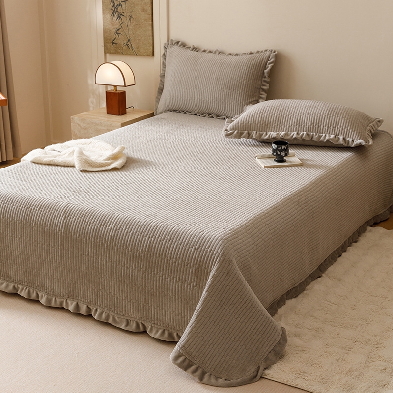 韩式秋冬牛奶绒夹棉床盖三件套加厚保暖防滑床单绗缝被单南通家纺