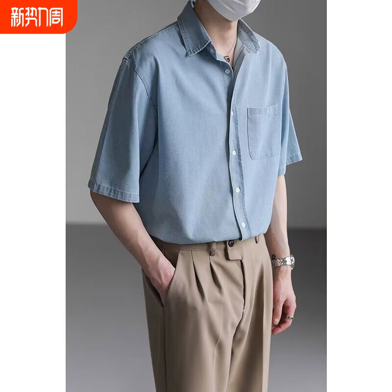 2026夏季新款韩版宽松五分袖衬衣新款复古港风百搭工装衬衫上衣潮