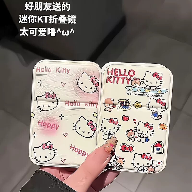 卡通折叠镜高清可立小镜子新款高颜值猫咪折叠化妆镜手持随身补妆