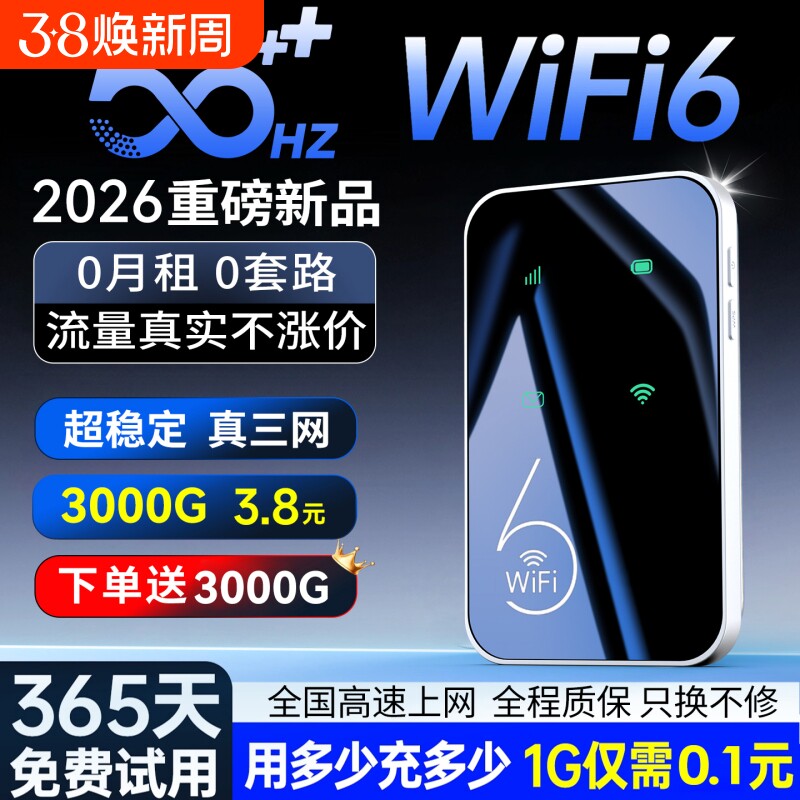 智能wifi移动无线wifl6便携式免插卡2026新款路由器全国通用流量wi-fi车载宽带4g高速网络智能上网卡车载wifi