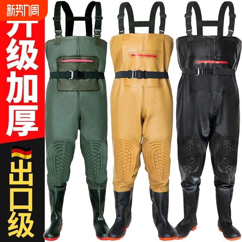 爆渔下水裤加厚耐磨半身雨裤防水衣服裤子捕鱼水鞋全身连体雨鞋