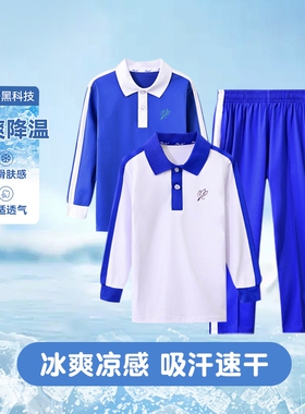 深圳校服小学生春秋季长袖长裤运动服男女套装实验蓝白速干学院
