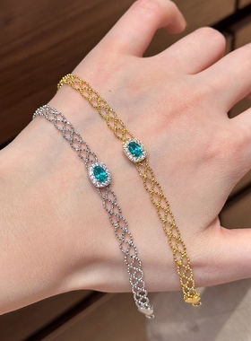 法式轻奢蕾丝蓝色方糖手链镂空设计精致感时尚简约浪漫手饰品女生