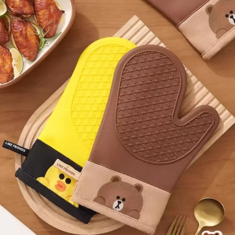 布朗熊微波炉手套烘培工具厨房手套防烫隔热防滑加厚耐热硅胶手套