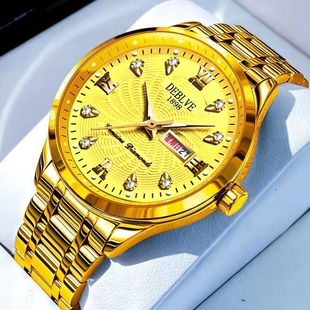 全自动机械风防水精钢带双日历男表夜光 手表男士 正品 瑞士2024新款