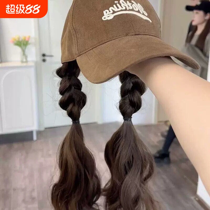 带头发的帽子假发一体女款2025新款仿真长发时尚慵懒羊毛卷发长直