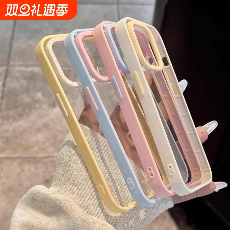 苹果多巴胺新款边框亚克力适用日韩16promax手机壳iPhone15plus撞色16pro硅胶13女款14全包防摔12透明保护壳
