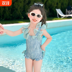 洋气 儿童蝴蝶结甜美速干连体游泳衣女孩泳装 女童泳衣夏季 2025新款
