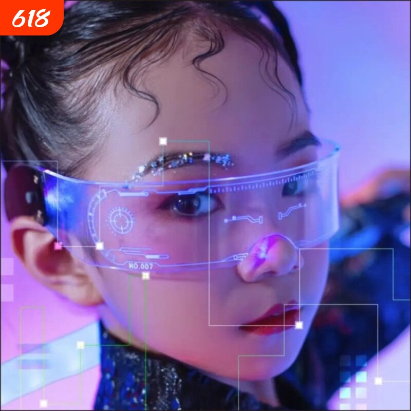 变色led发光眼镜赛博朋克科技感墨镜电音节荧光儿童圆脸自动偏光