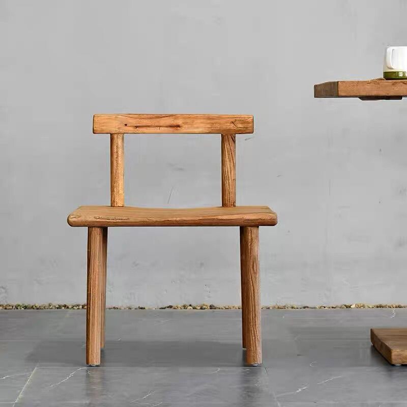 b老榆木椅子实木靠背椅简约休闲阳台侘寂风餐椅吧台椅中式原木复