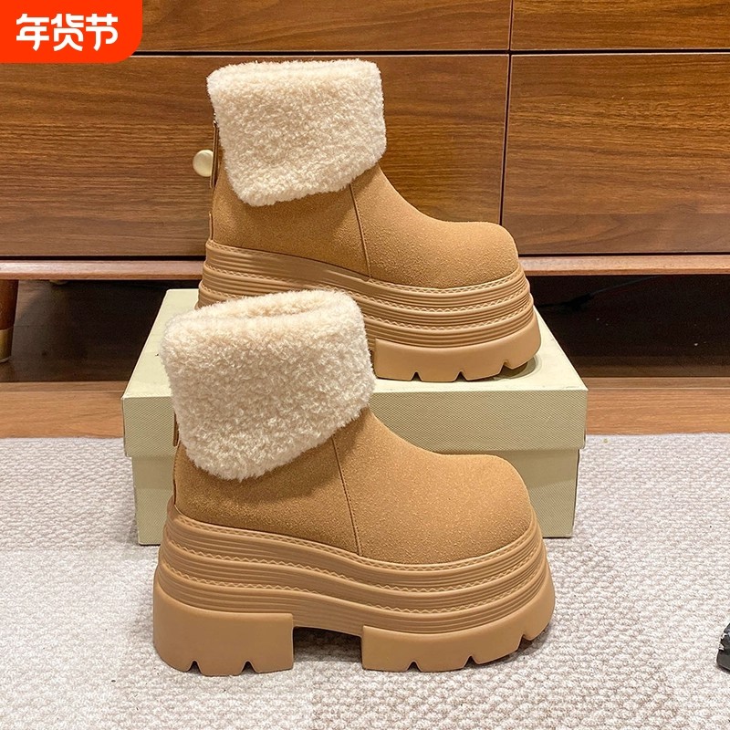 10cm内增高靴子2025冬新款厚底小个子加绒短靴百搭保暖雪地靴棉靴,女鞋,时尚雪地靴,淘宝优惠券,粉丝福利购,淘宝优惠卷